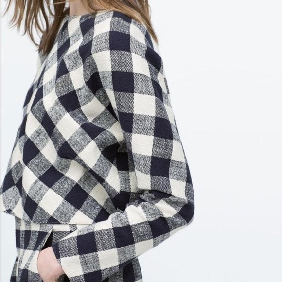Zara Blue Gingham Buffalo Check Linen Crop Top - Picture 4 of 7